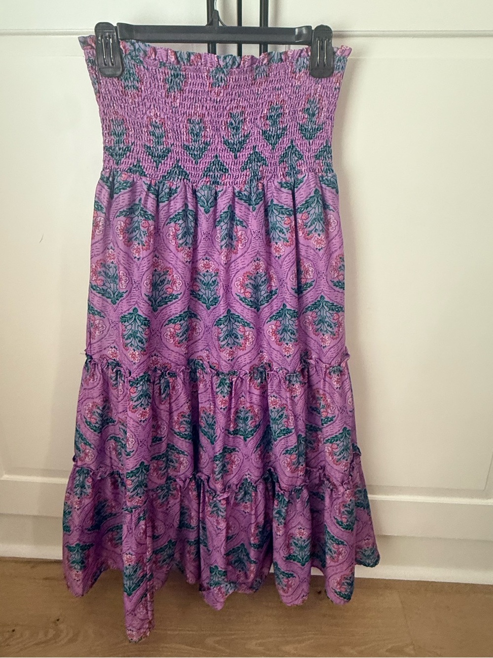 Smocked Strapless Maxi Dress in Lavender Floral